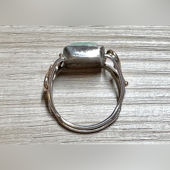 Handmade Designer Signed Sterling Silver & Gold Turquoise Ring, Size 7, 3.4g - Picture 6 of 10
